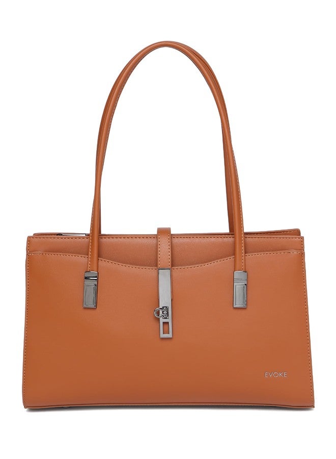 EVOKE CLEO Vegan Leather Shoulder Bag for Women | with Adjustable Strap | Stylish and Elegant for Daily Routine and Weekend Outings (Amber Rust) - Image 1